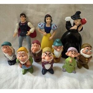 Vintage 1993 Disney Snow White PVC Figurine Lot 7 Dwarfs Prince Evil Queen 10 Pc